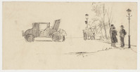 KT 1989 043
          <br/>
          Straatscène: drie figuren bij een lantaarnpaal, auto met geopende motorkap waarover een man zich buigt; in de achtergrond een straatventer
          <br/>
          <em>Kuperus, Sjoerd (1893 - 1988)</em>